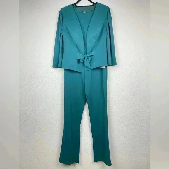 lan ting bride Pants - LAN TING Bride Women's 6 Emerald Mother of the Bride Jumpsuit Jacket Set Wedding